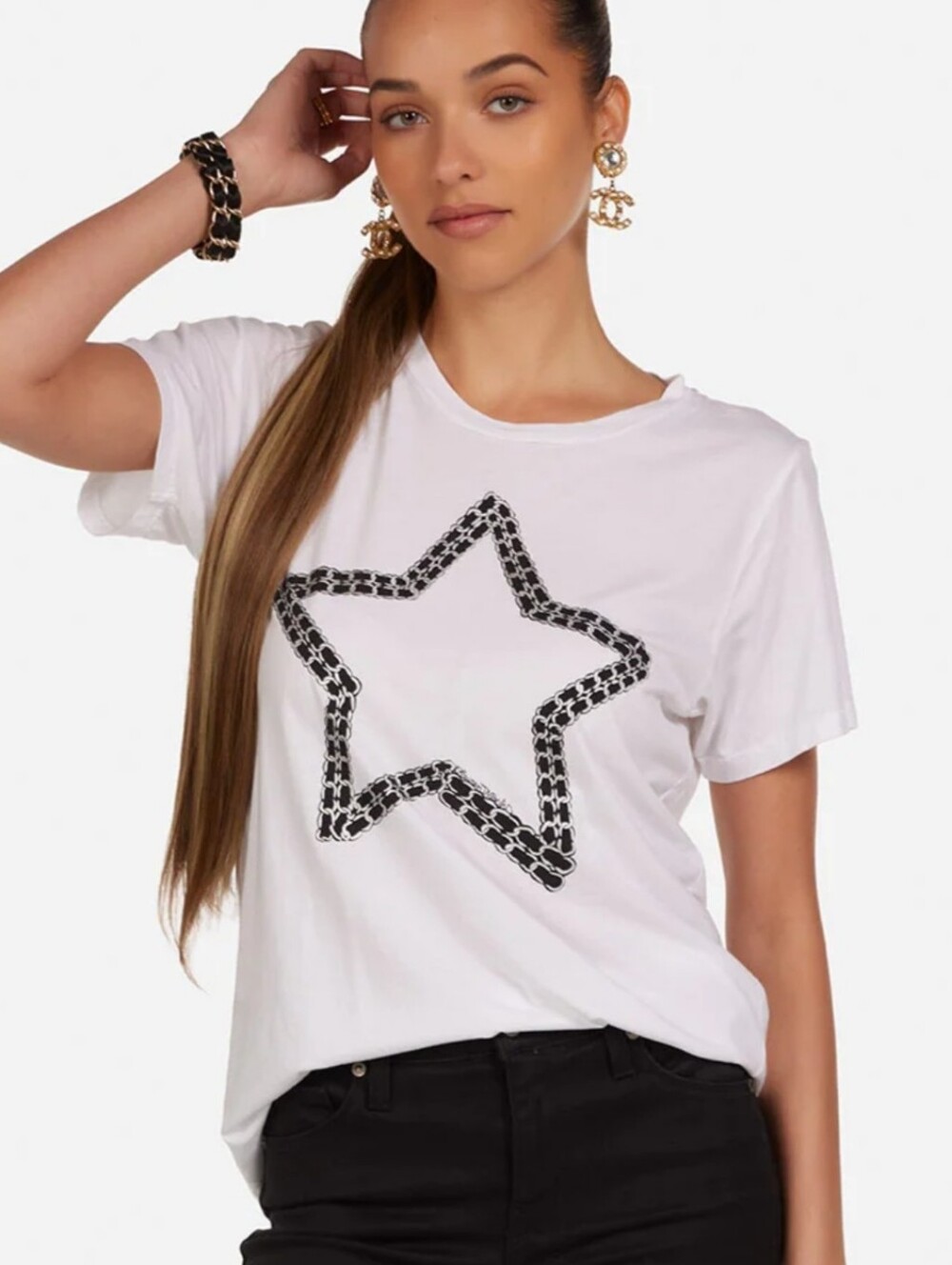 Lauren Moshi Chain Star Graphic Tee Women XS